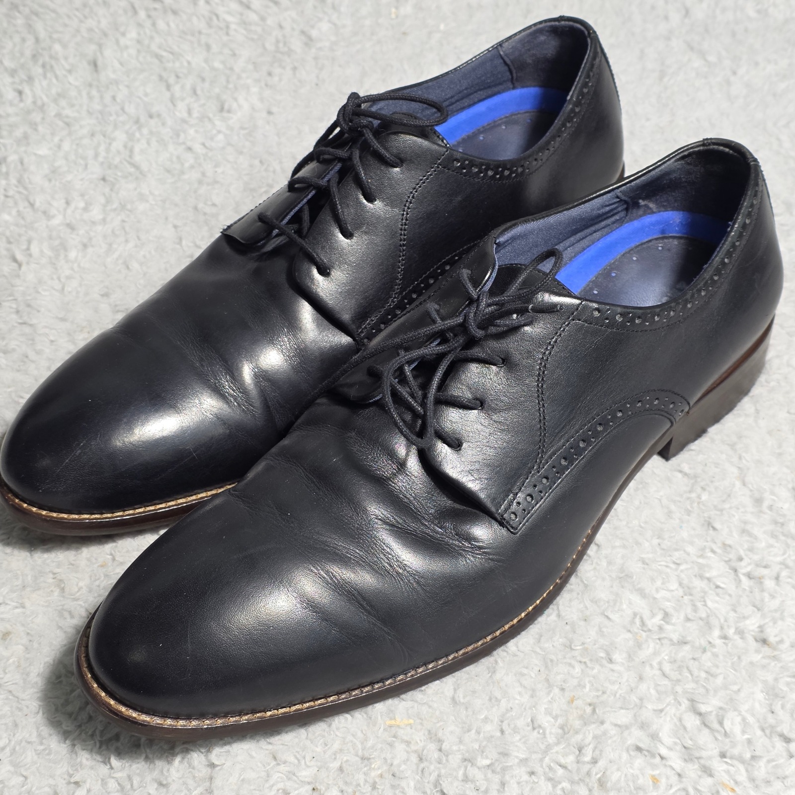 Johnston & Murphy Black Leather Oxford Dress Shoes Men Plain Toe 12m